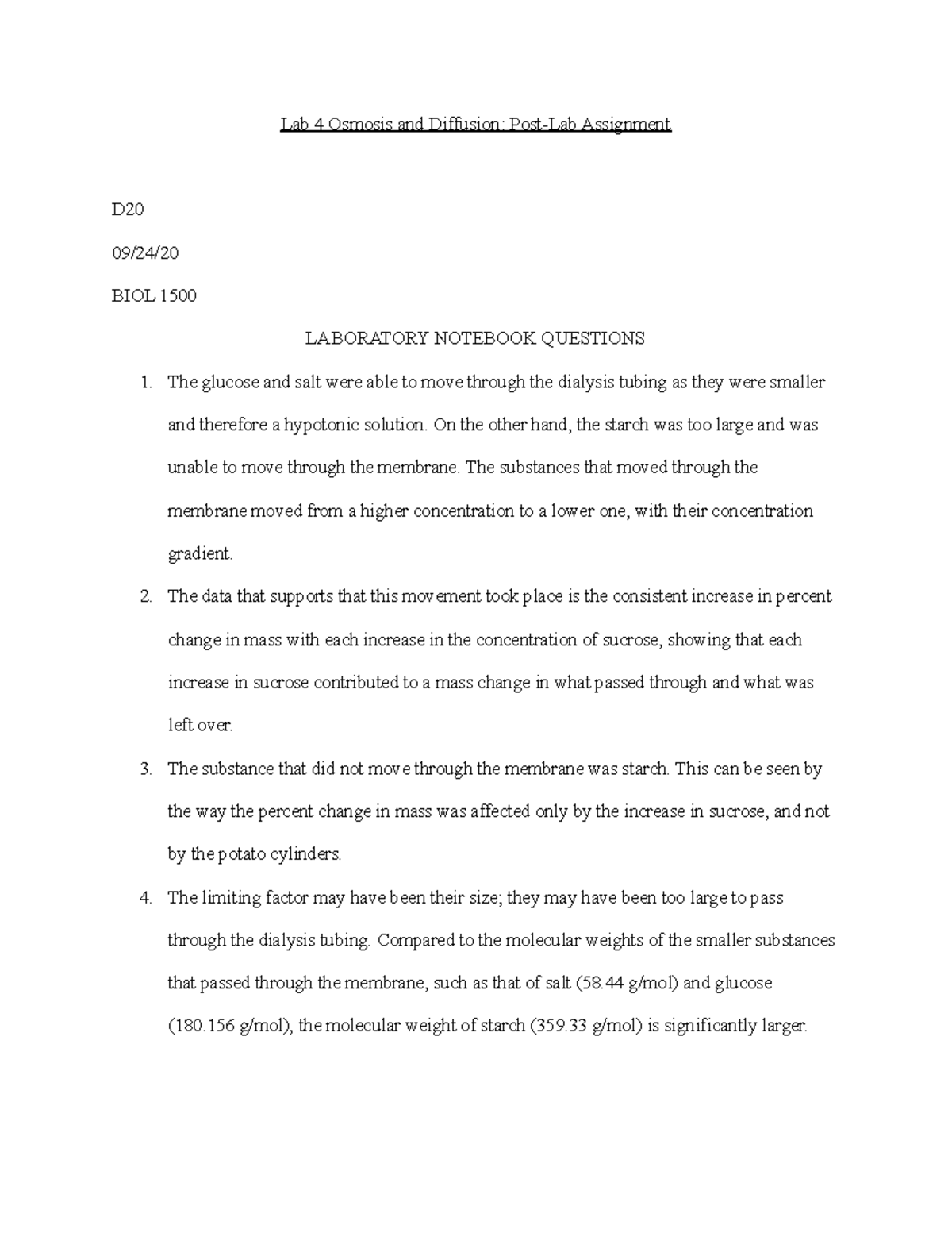 lab assignment 4 diffusion and osmosis