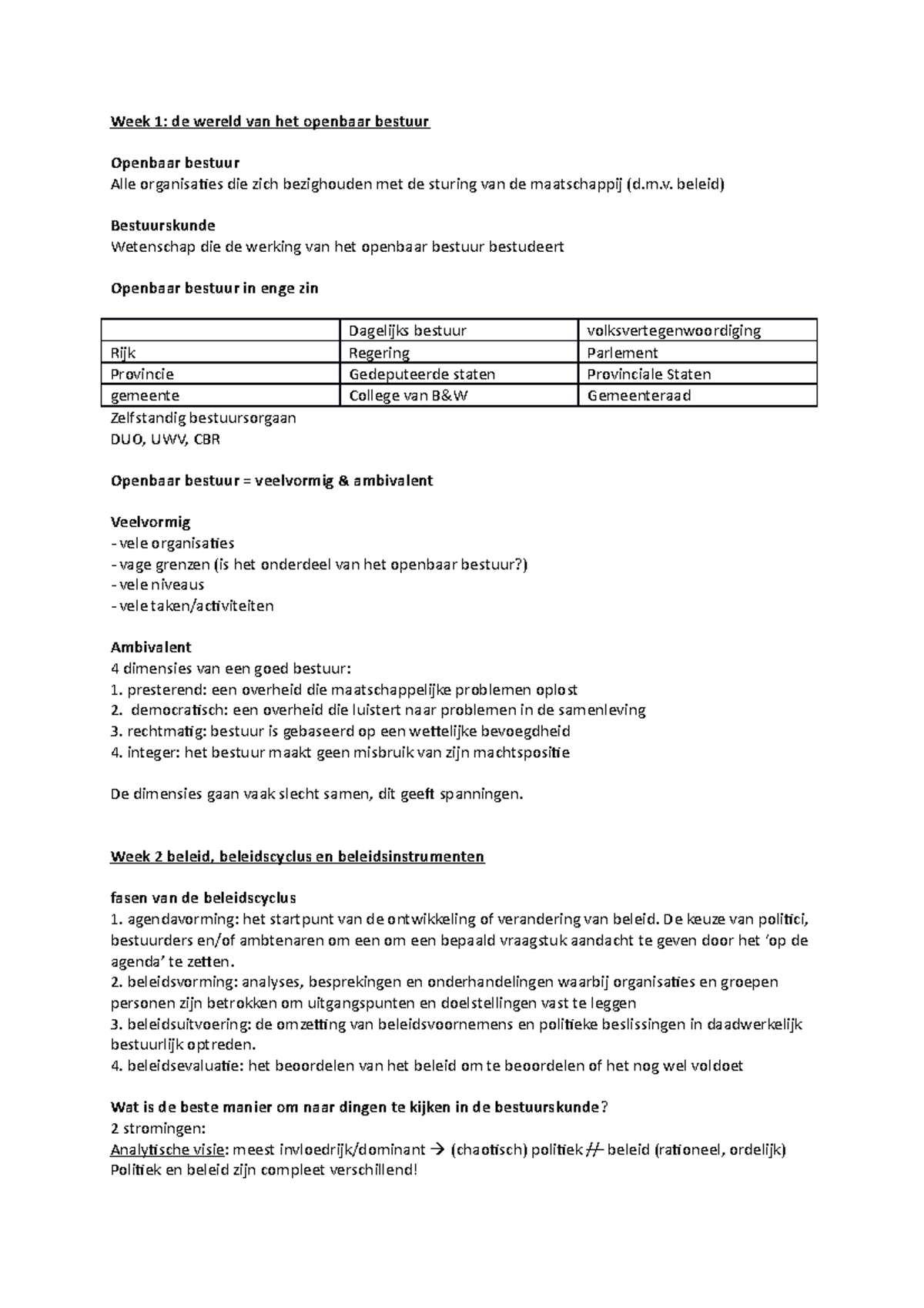 Samenvatting Bestuurskunde - Week 1: De Wereld Van Het Openbaar Bestuur ...