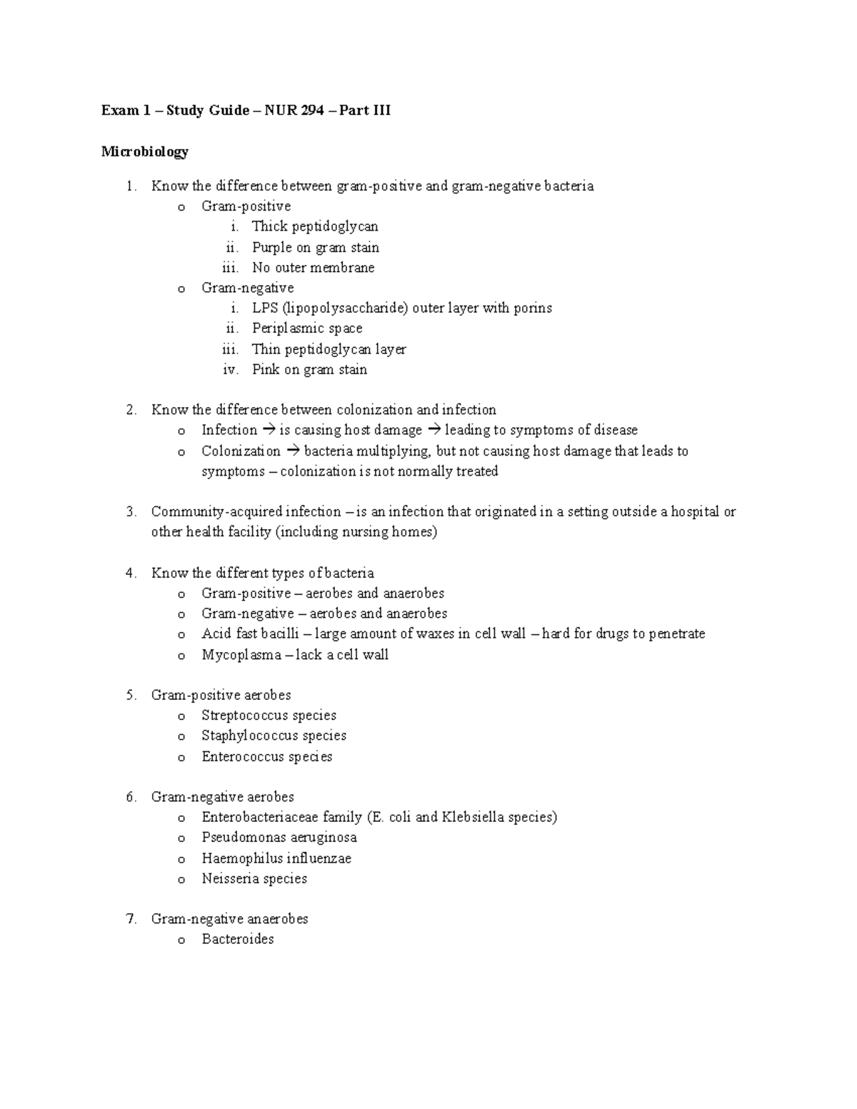 Review of Microbiology and Antibiotics Exam 1 Study Guide NUR 294
