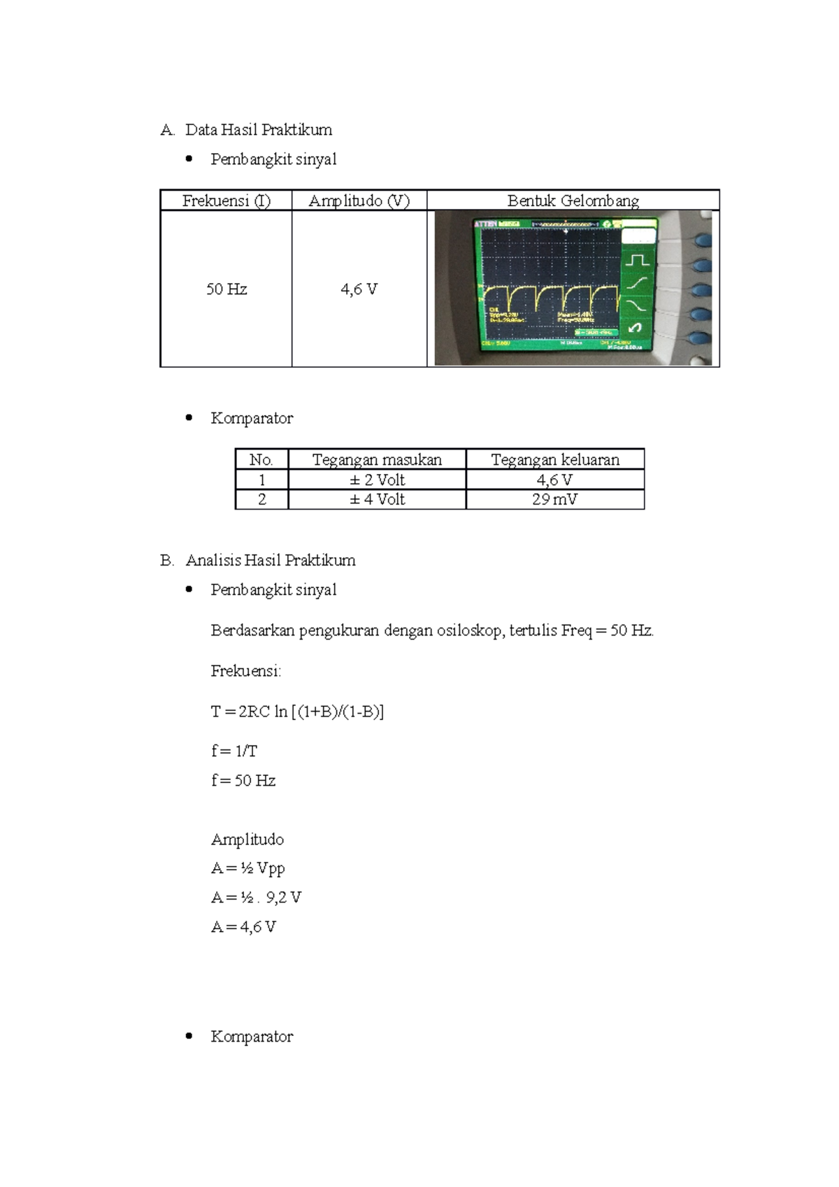 Isi 3 - Elektronika II - A. Data Hasil Praktikum Pembangkit Sinyal ...