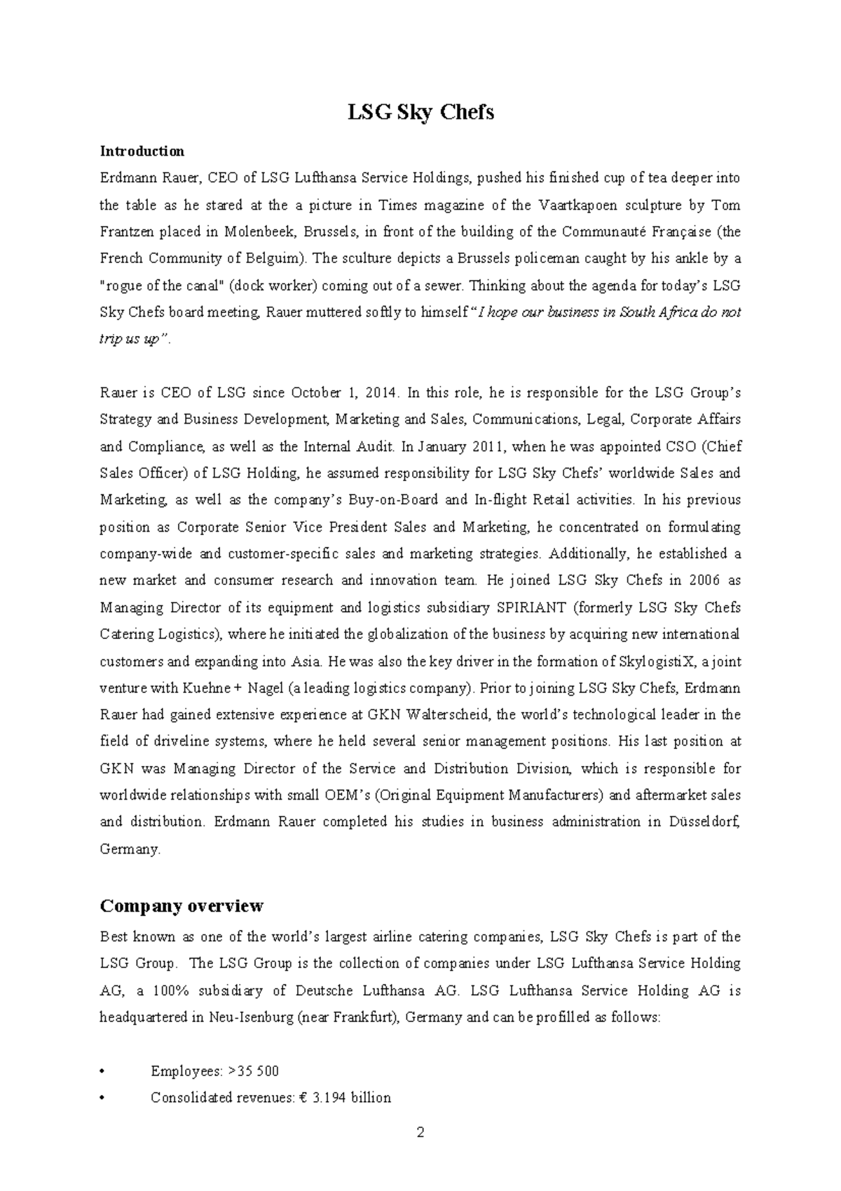 Adv Strat Man Exam Case - 2 LSG Sky Chefs Introduction Erdmann Rauer ...