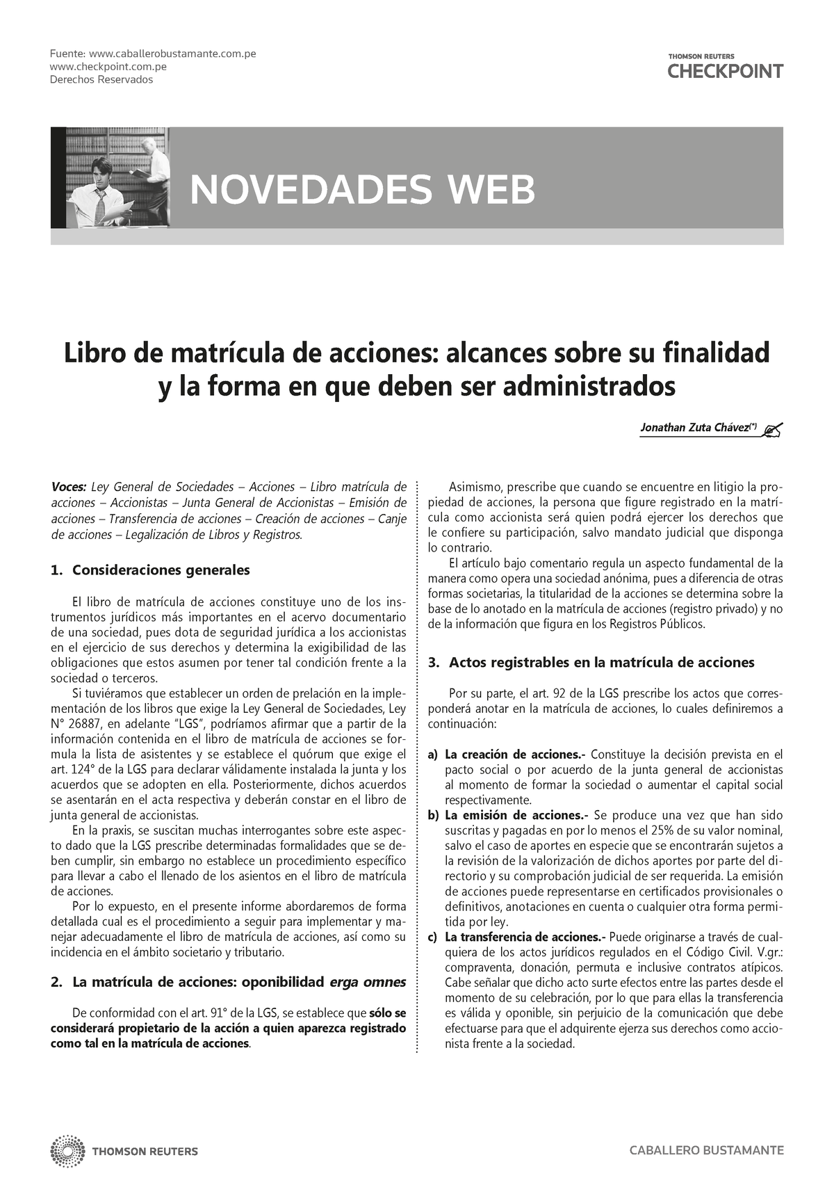 Libro DE Matricula DE Acciones - Checkpoint.com Derechos Reservados ...