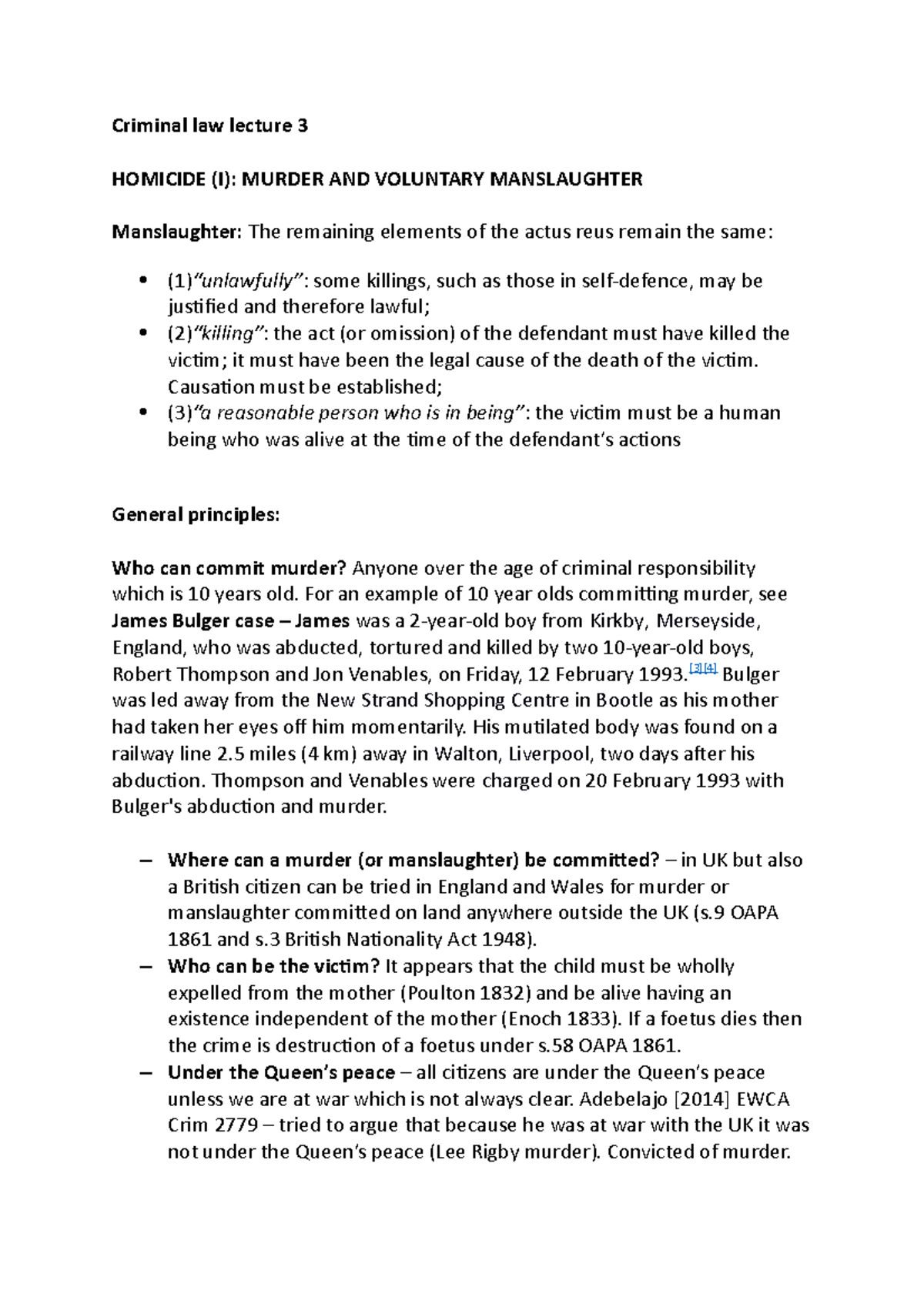 Criminal law murder and loss of control - Criminal law lecture 3 ...