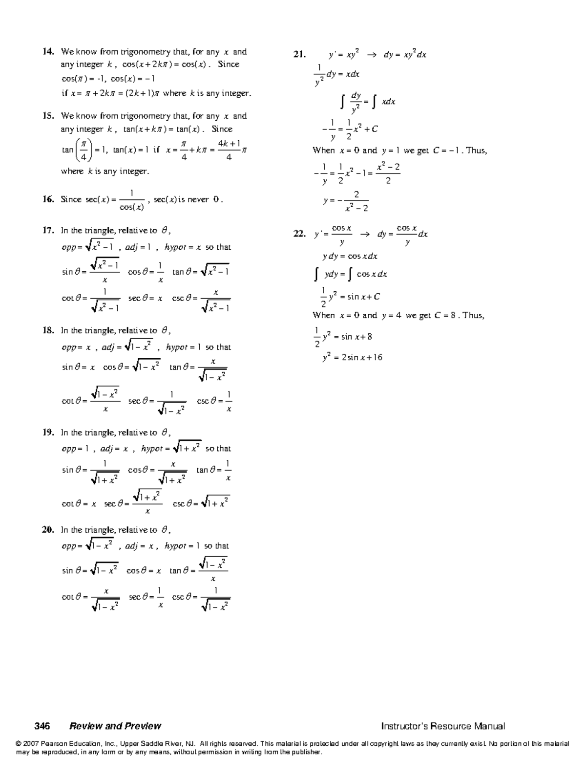 Solution Calculus 9e Purcell-Varberg-Rigdon - 346 Review and Preview ...