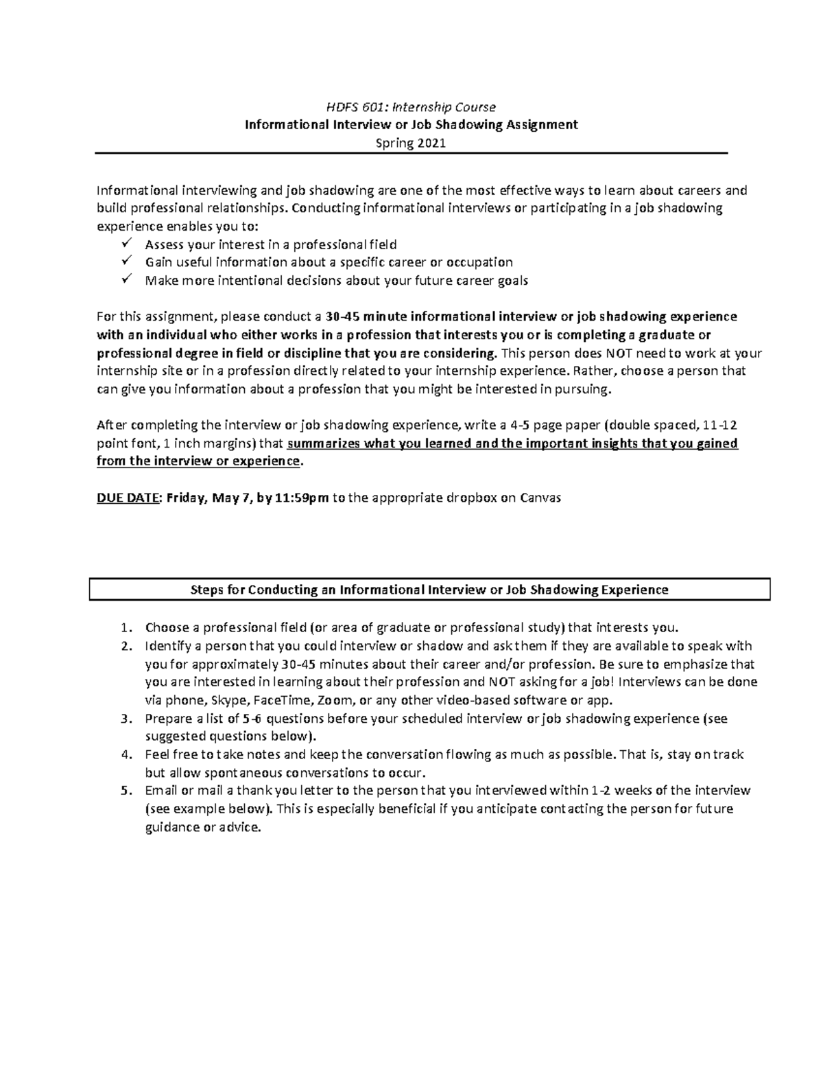 Informational Interview Assignment (Spring 2021)-1 - HDFS 601 ...