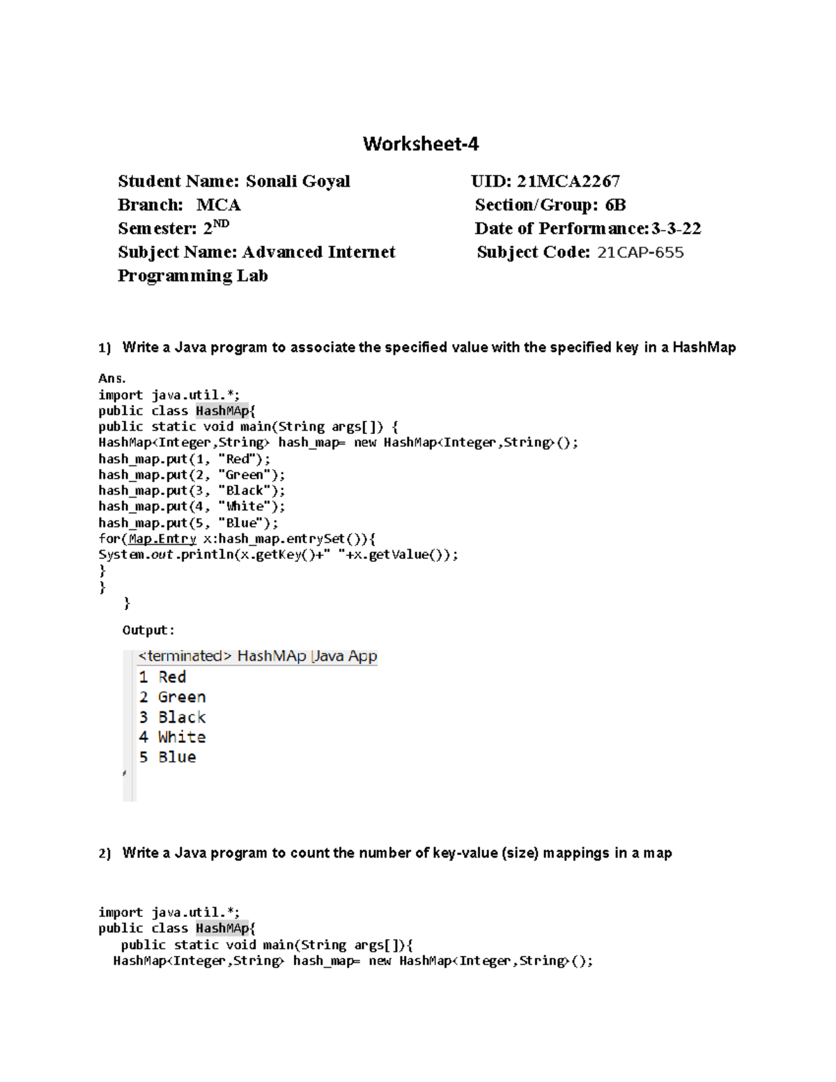 AIP WS4 - Test - Worksheet- Student Name: Sonali Goyal UID: 21MCA ...