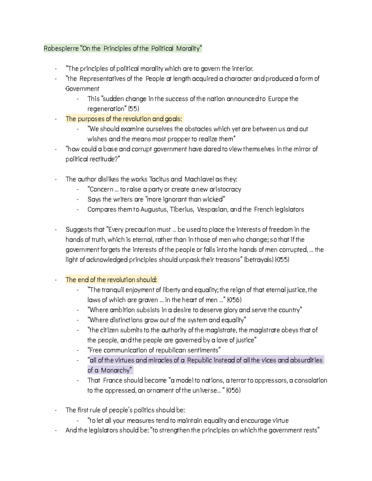 Robespierre “On the Principles of the Political Morality” “the