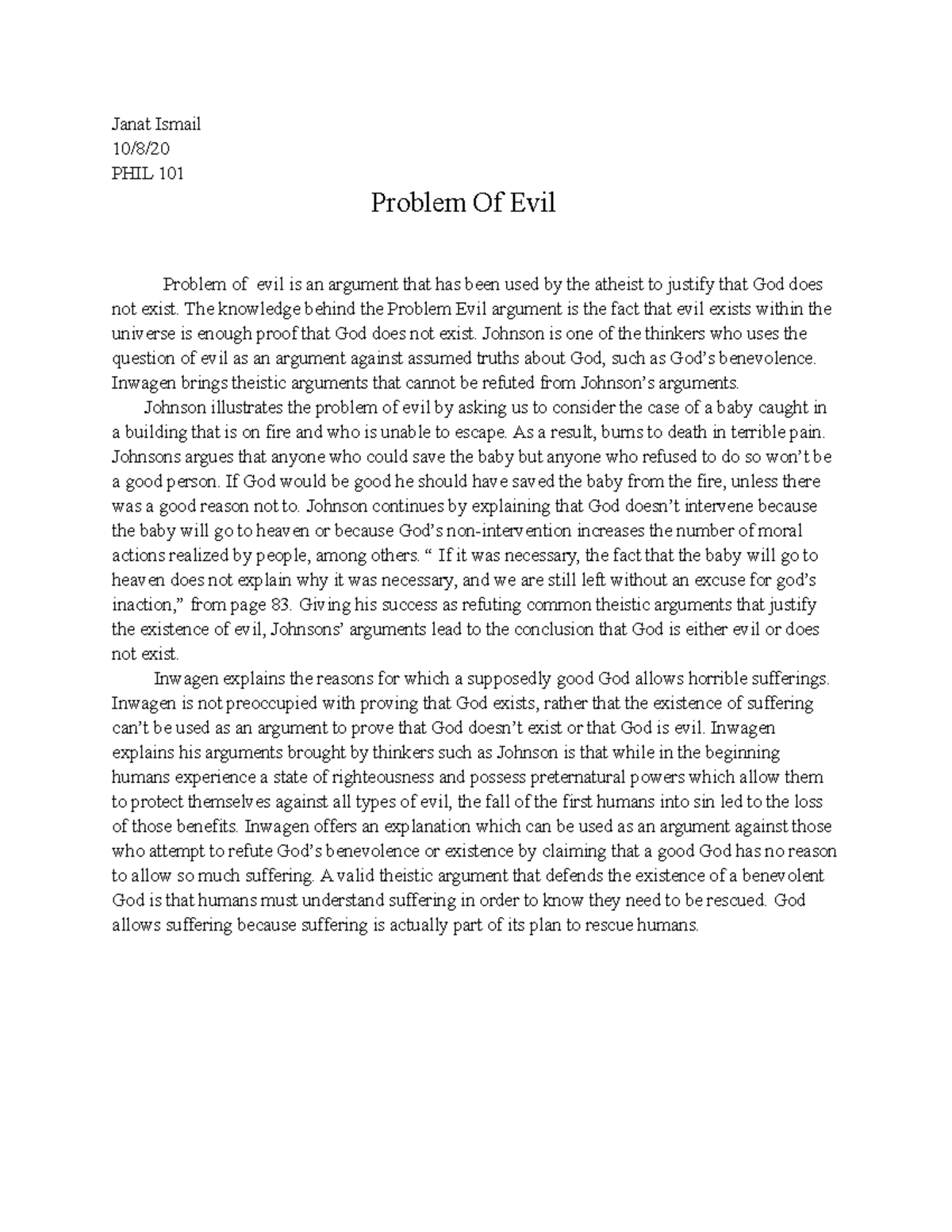 the problem of evil argument essays