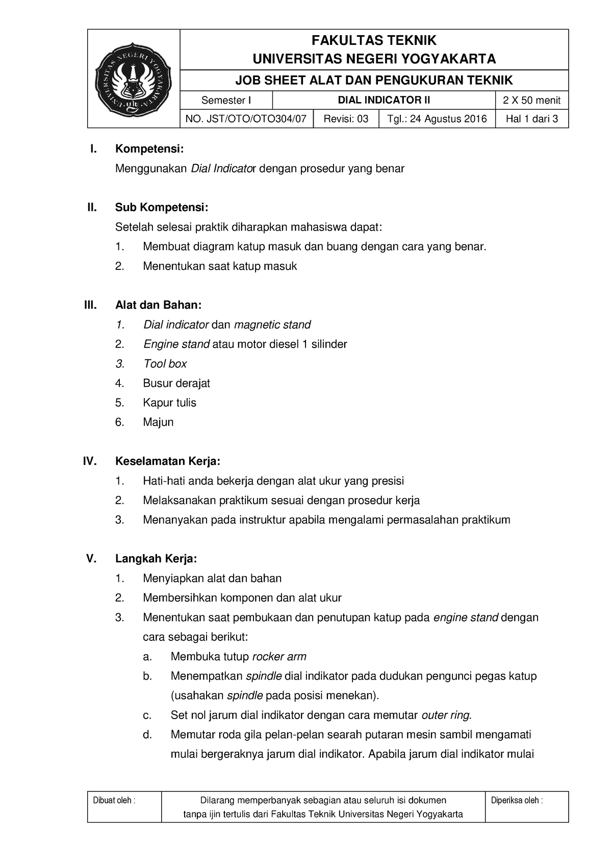 Jobsheet Job 7. Dial Indikator II - FAKULTAS TEKNIK UNIVERSITAS NEGERI ...