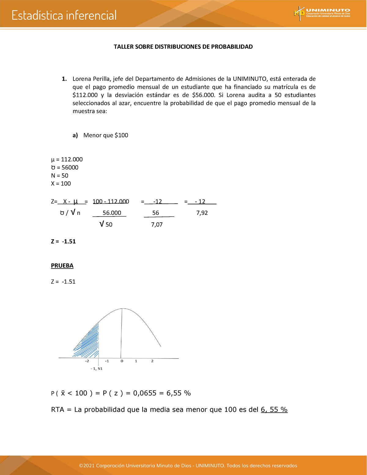 Taller Estadistica - TALLER SOBRE DISTRIBUCIONES DE PROBABILIDAD 1 ...