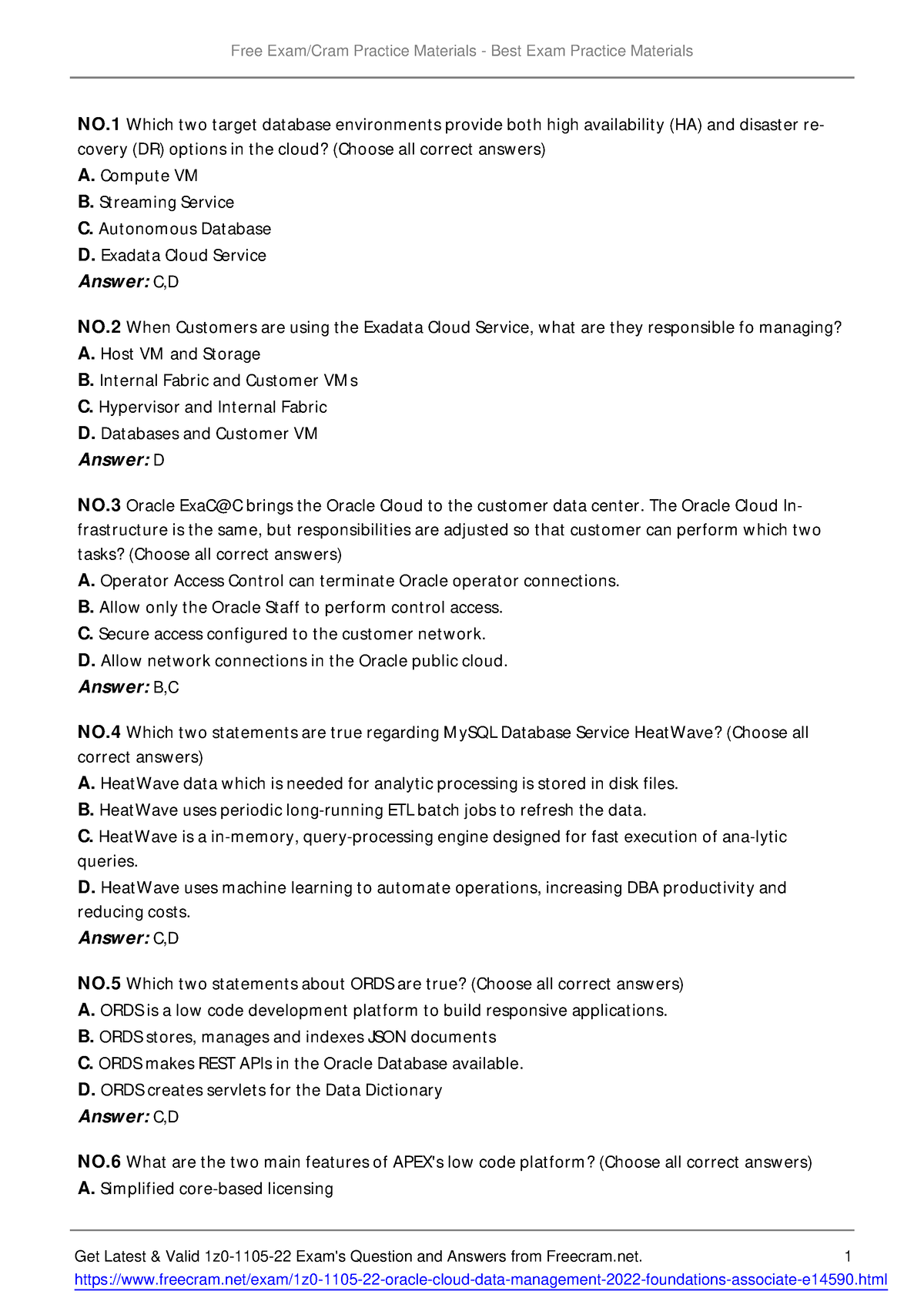 Latest 1z0-1105-22 Exam Practice