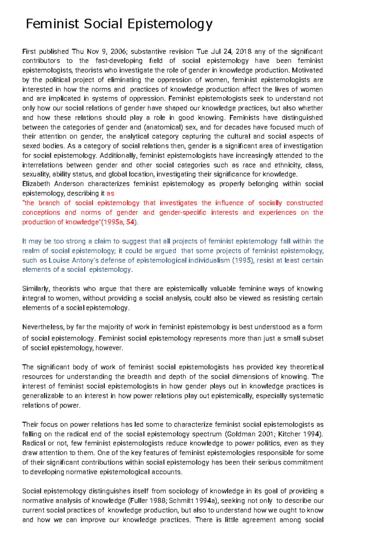 Feminist Social Epistemology (Stanford Encyclopedia of Philosoph ...