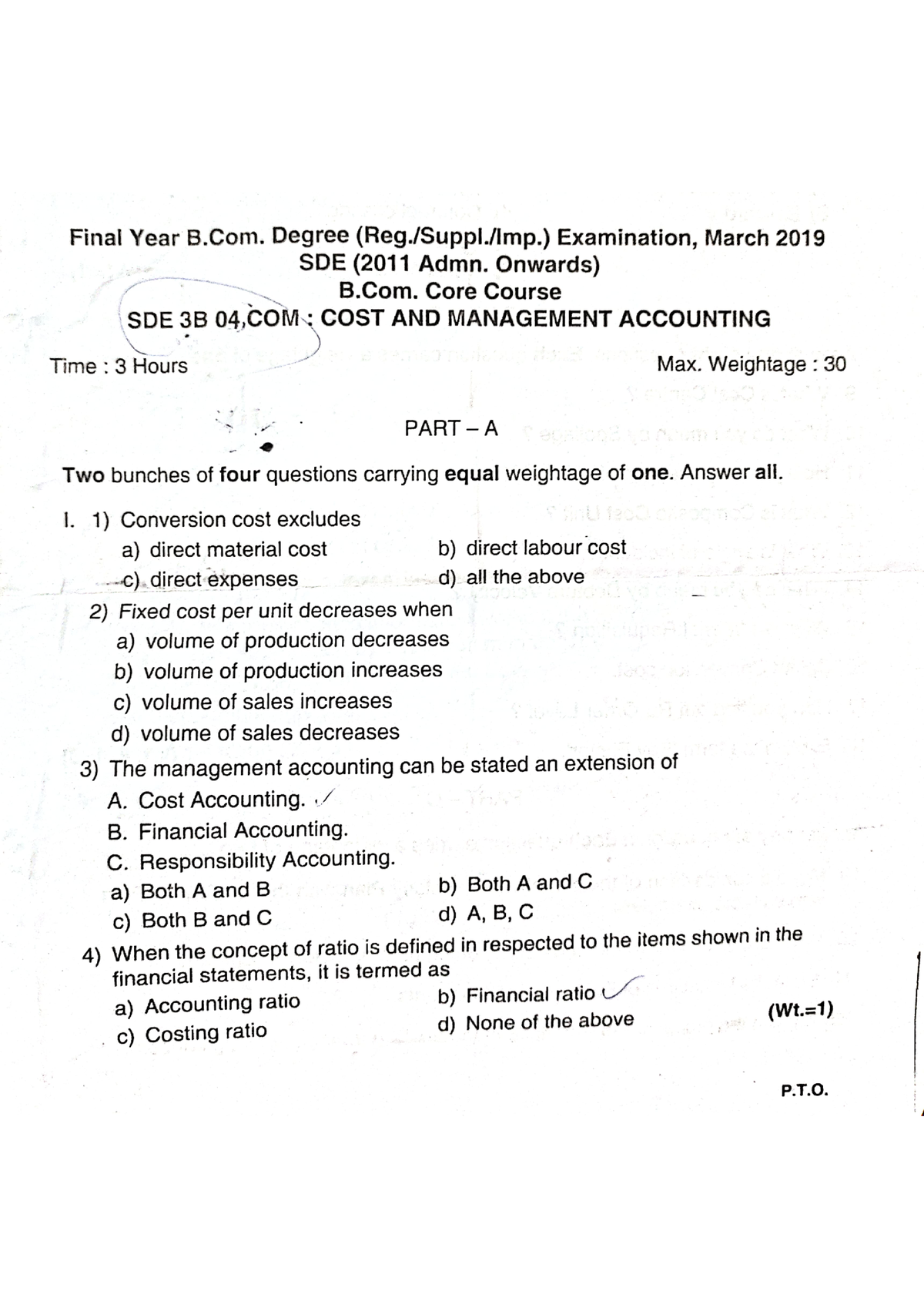 Bcom SDE3B04 Model Question Paper - Cost And Management Accounting ...