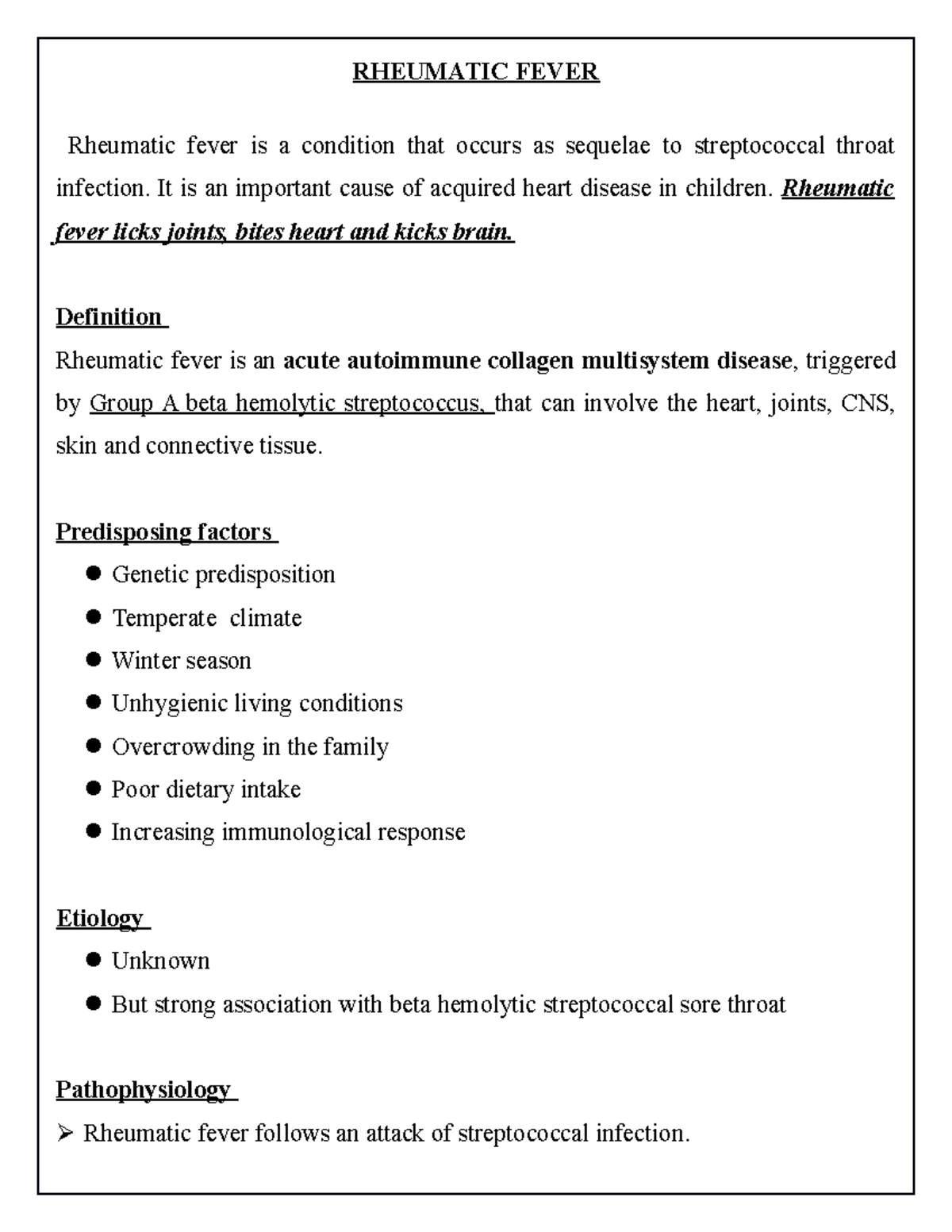 1 - Pediatrics nursing notes of rheumatic feaver - RHEUMATIC FEVER ...