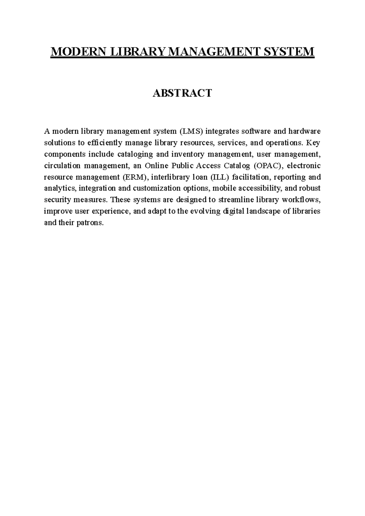 Mlms abstract - mlms - MODERN LIBRARY MANAGEMENT SYSTEM ABSTRACT A ...