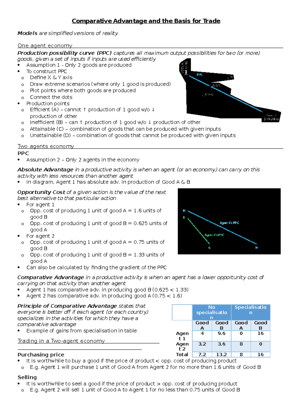 Comparative Advantage and the Basis for Trade - in production of Good A ...