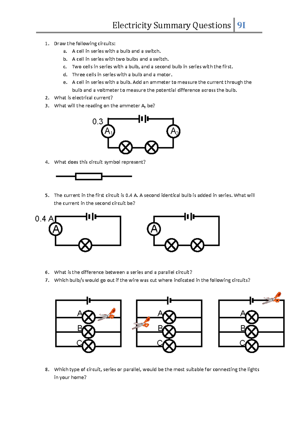 Curcuits Summary Questions - Extension - 1. Draw the following circuits ...