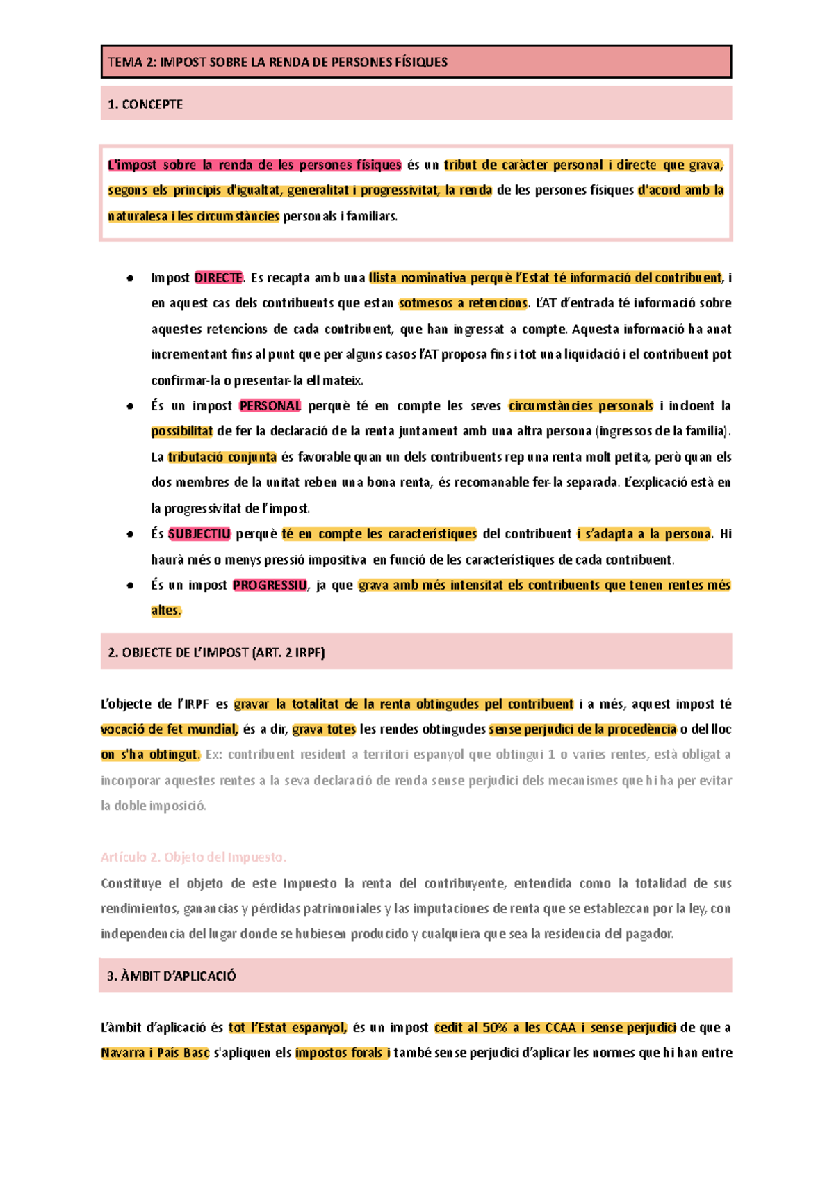 TEMA 2 - TEMA 2: IMPOST SOBRE LA RENDA DE PERSONES FÍSIQUES 1. CONCEPTE ...