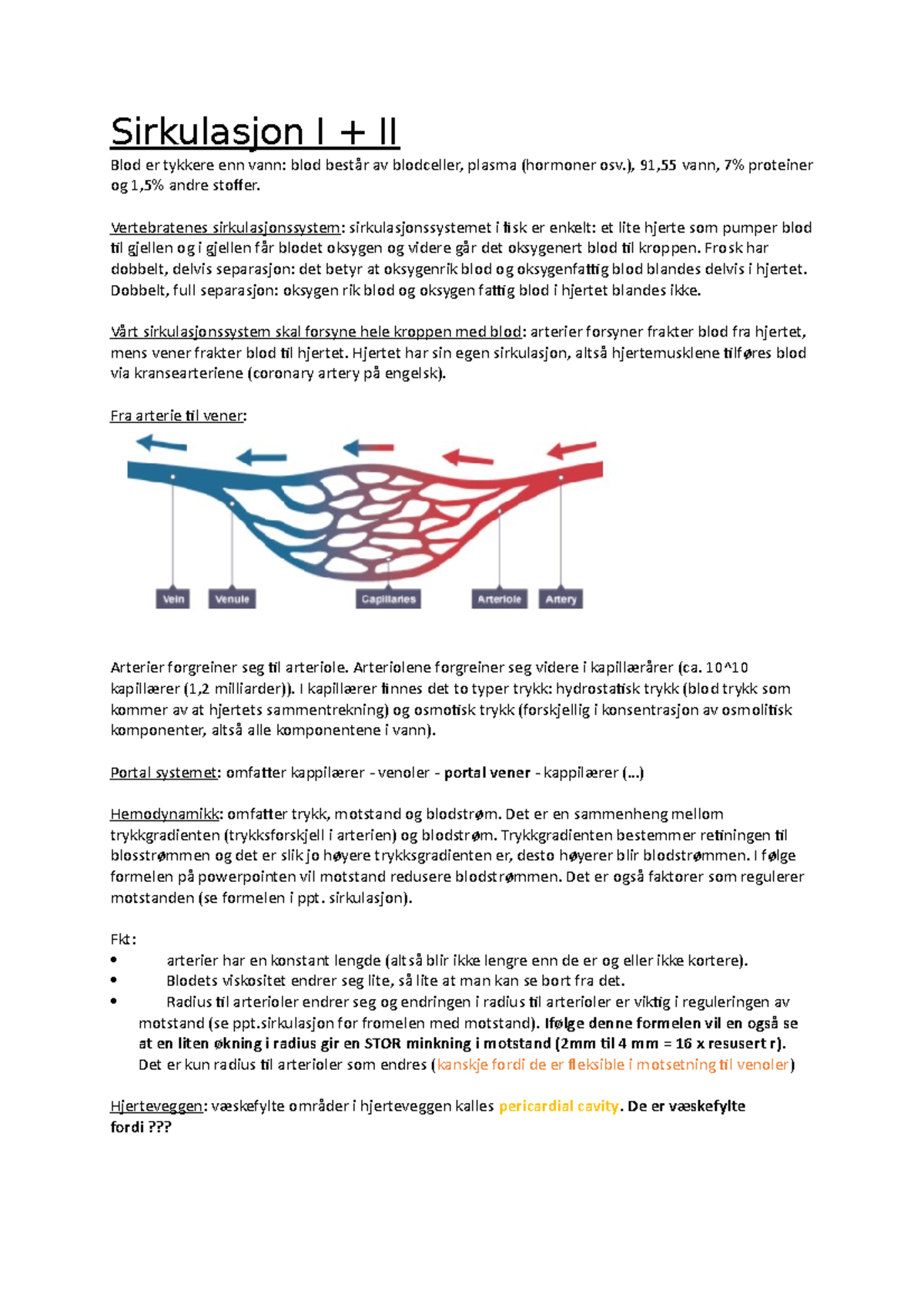 Sirkulasjon I+II - Lecture Notes - Sirkulasjon I + II Blod Er Tykkere ...