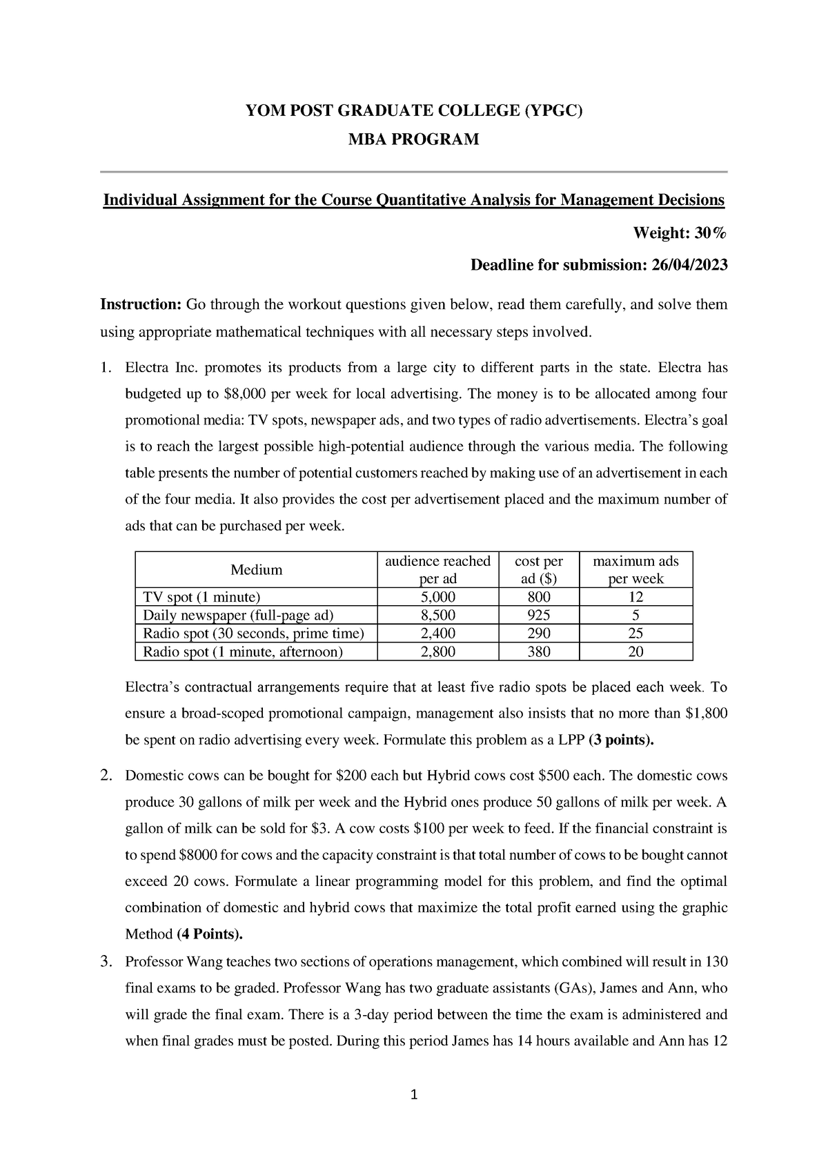 quantitative analysis for management decisions assignment 02