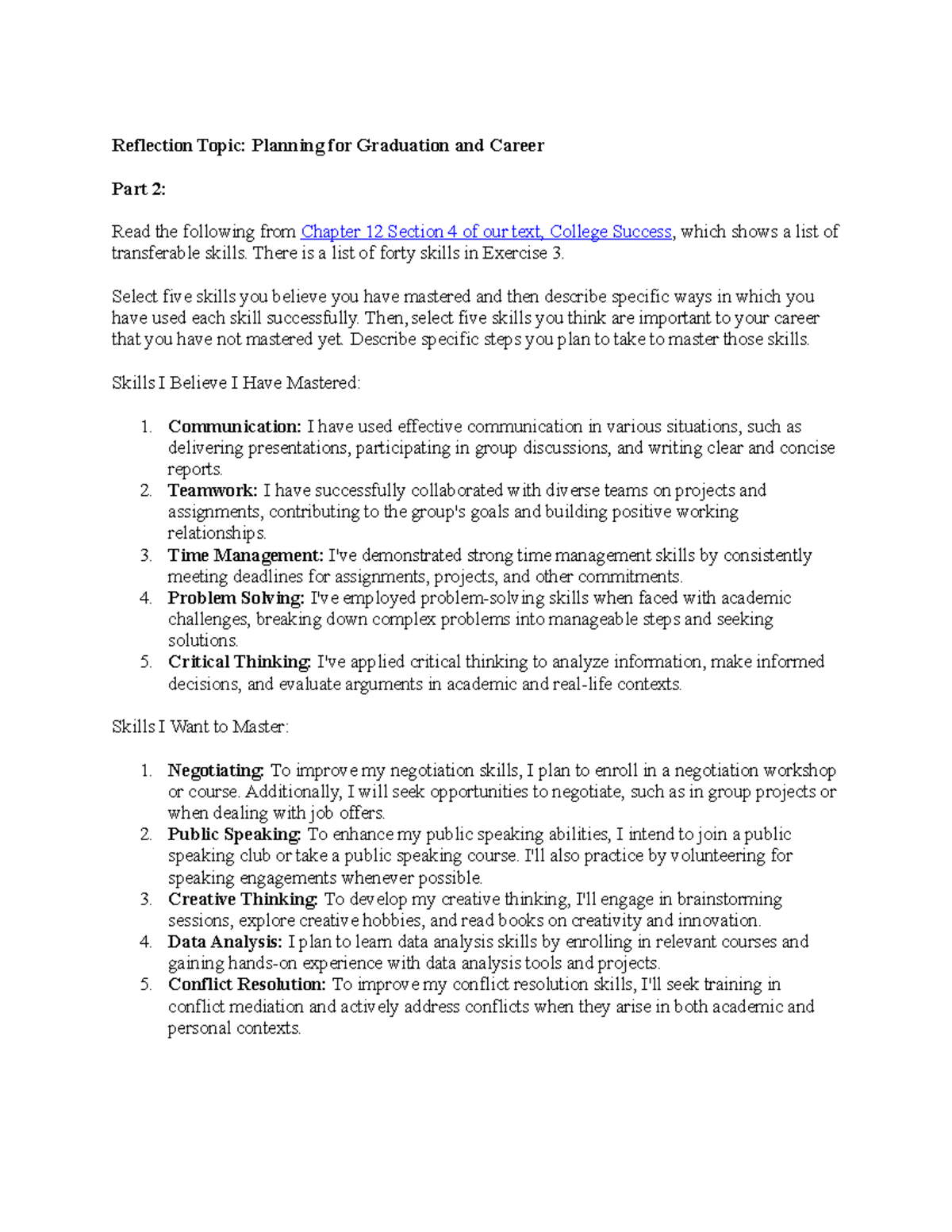 Unit 3 learning journal - Reflection Topic: Planning for Graduation and ...