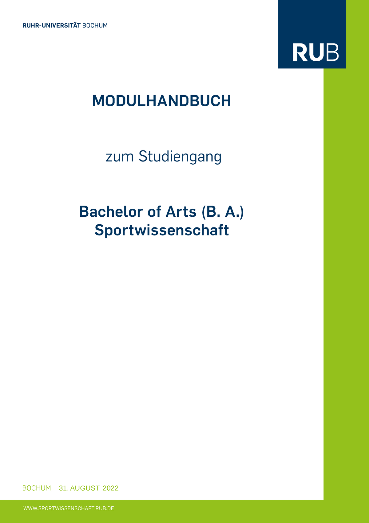 Modulhandbuch Sport Ssssss MODULHANDBUCH Zum Studiengang Bachelor