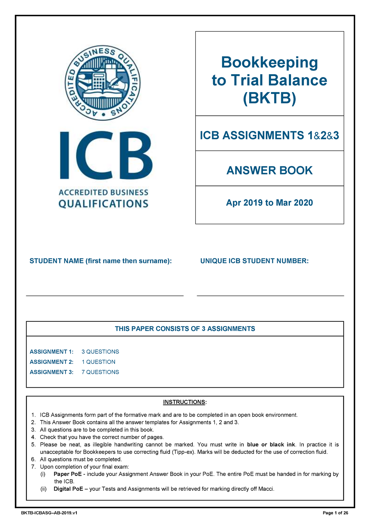 bktb assignment ab 2019 bookkeeping to trial balance icb assignments 1 amp 2 3 studocu retained earnings statement of financial position audit results summary