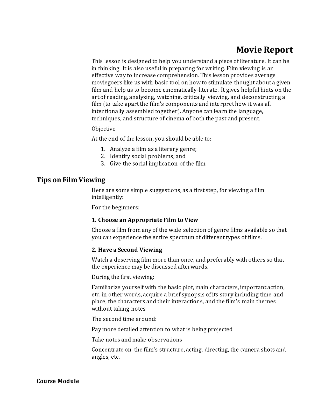 23. W12 Lesson 9 Film - Module - Course Module Movie Report This lesson ...