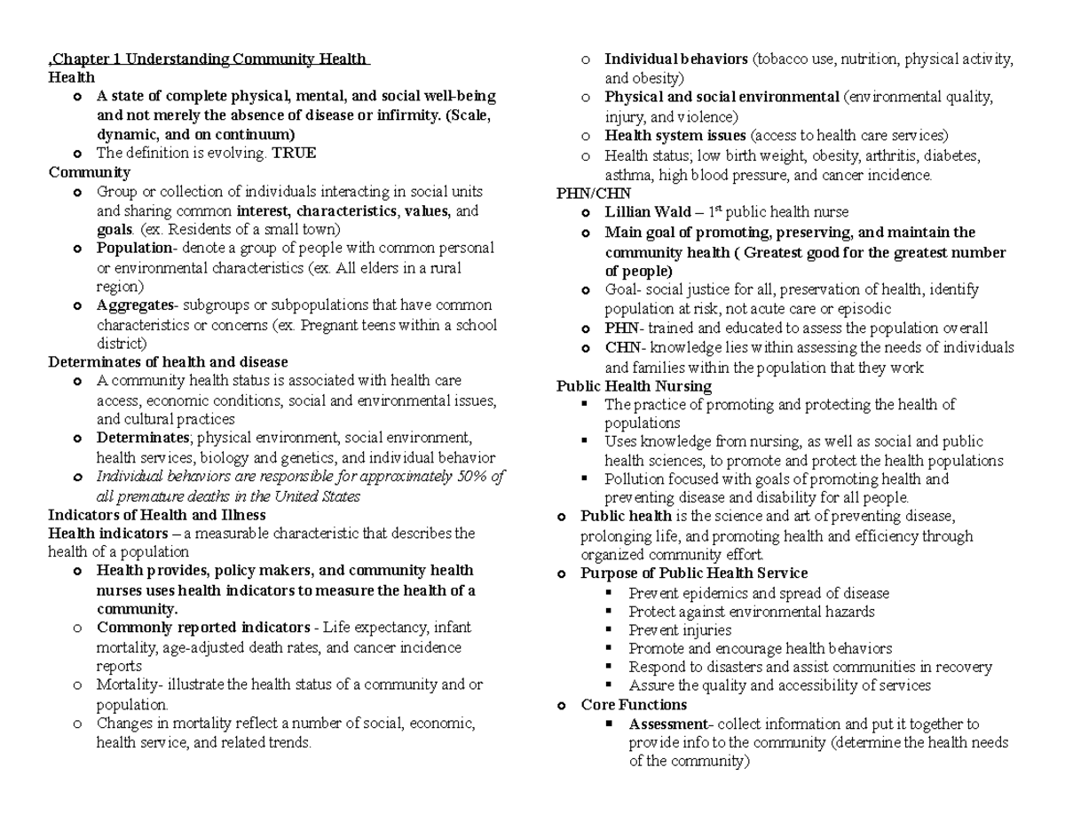 CH Exam 1 Study Guide - ,Chapter 1 Understanding Community Health ...
