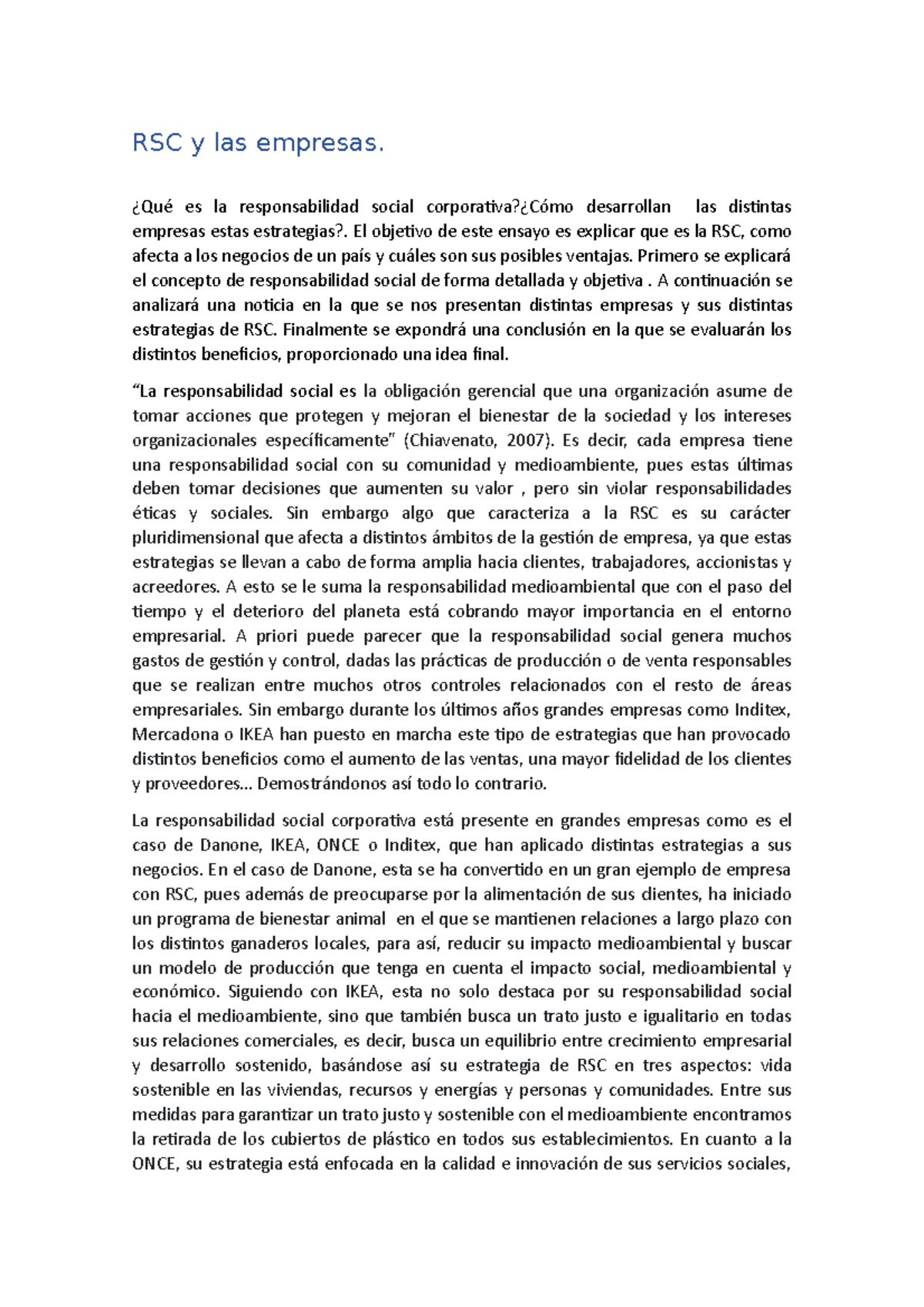 RSC y las empresas - ensayo practica 2 fade - RSC y las empresas. ¿Qué ...