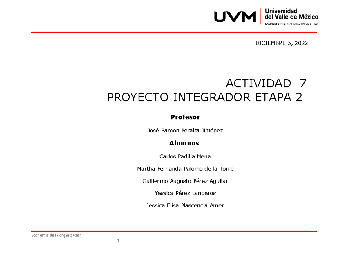 Proyecto Integrador Etapa 2 - Economía De La Organización ACTIVIDAD 7 ...