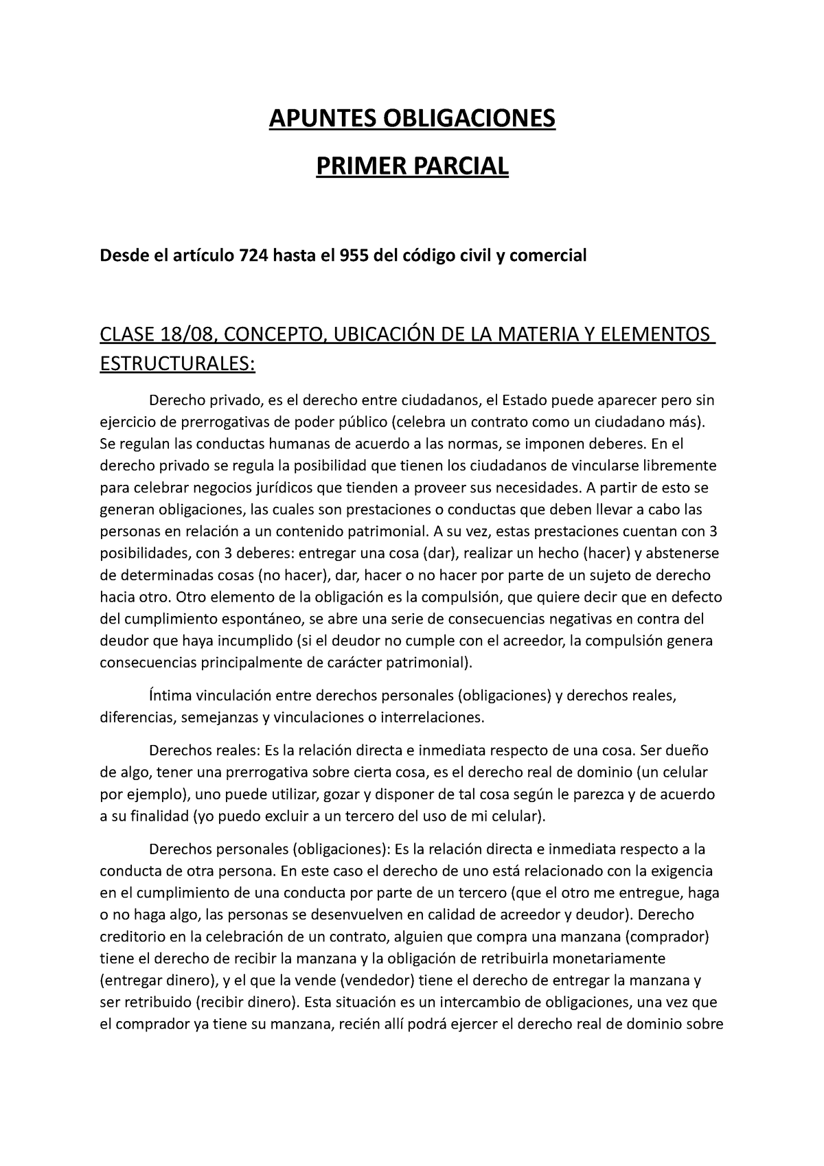 Apuntes Obligaciones Primer Parcial - APUNTES OBLIGACIONES PRIMER ...