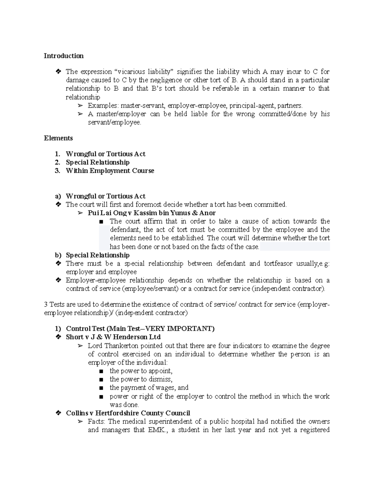 Vicarious Liability - Introduction The expression “vicarious liability ...