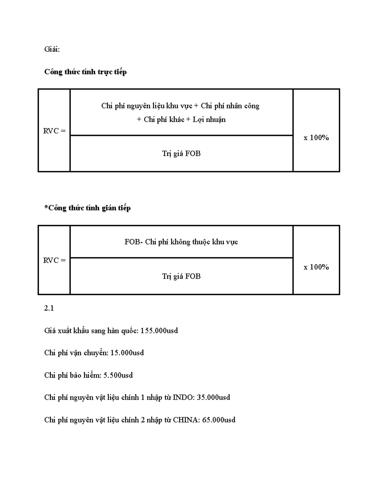 Câu 2.1 2.2 hai quan - hai quan - Giải: Công thức tính trực tiếp RVC ...