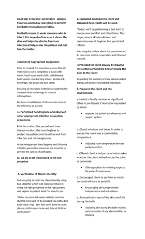 BED BATH Rationale - BED BATH RATIONALE Procedure Rationale Prior to ...