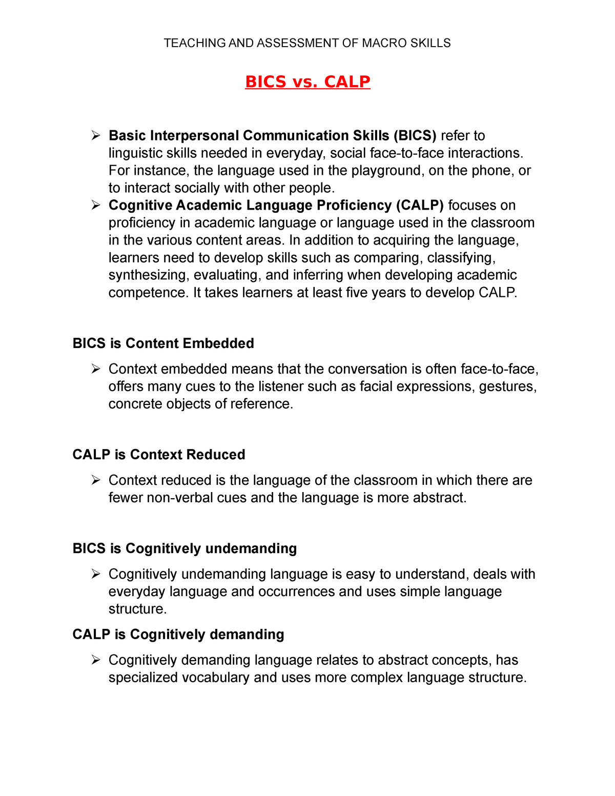 BICS-vs.-CALP Macro Skills - BICS Vs. CALP Basic Interpersonal ...