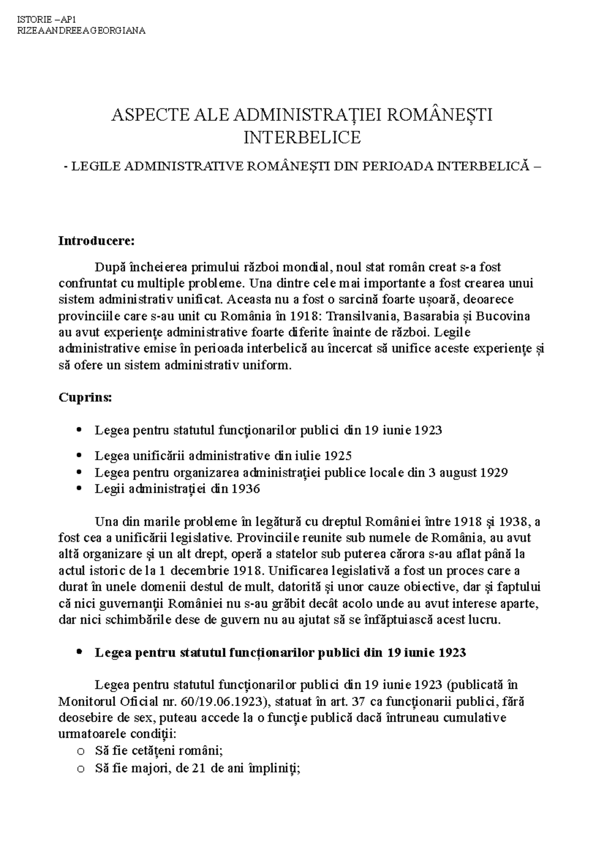 Aspecte ALE AdministraȚIEI RomâneȘTI Interbelice - RIZEA ANDREEA ...