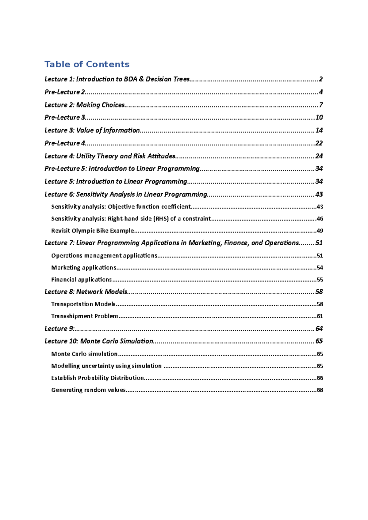 BDA Lecture Notes - 2022 Semester 2 - Table of Contents Lecture 1 ...