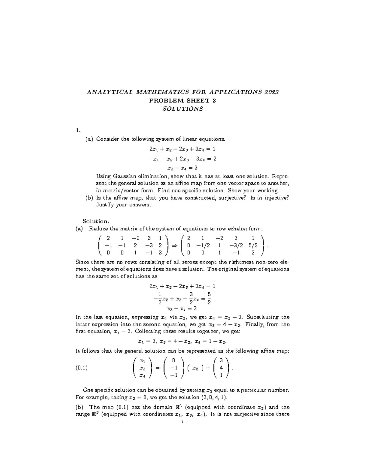 Analytic 23ps3sol - Problem sheet 3 solutions - ANALYTICAL MATHEMATICS ...