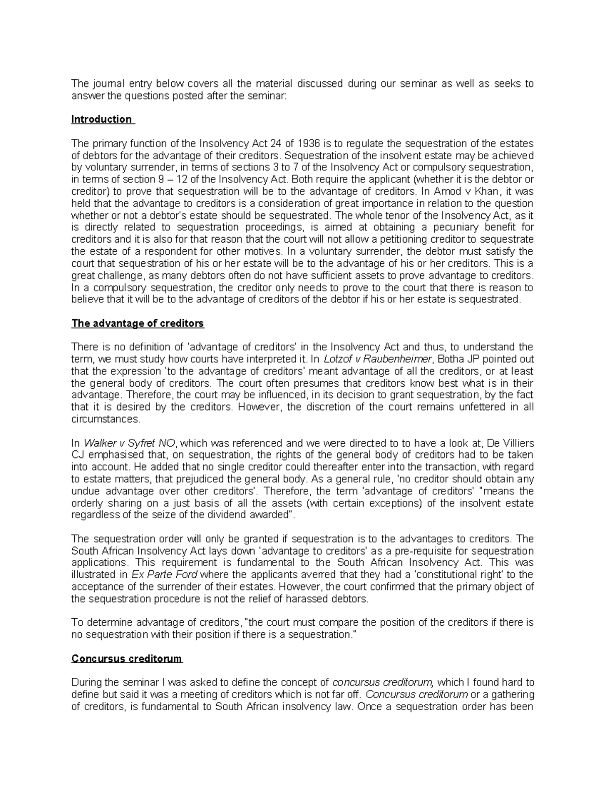 Journal Entry - notes law company law - The journal entry below covers ...