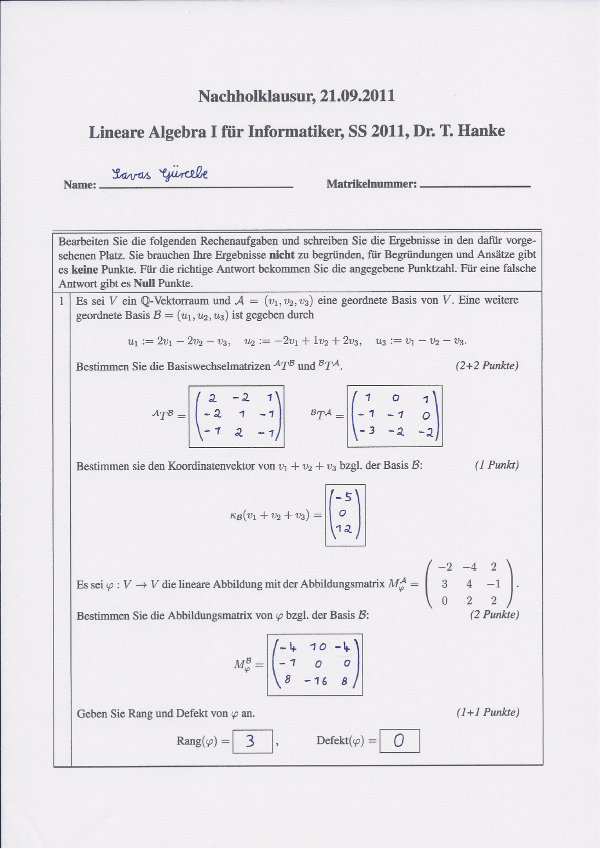 Lineare Algebra Klausur Mit L Sungen Vorlesung Lineare Algebra Studocu