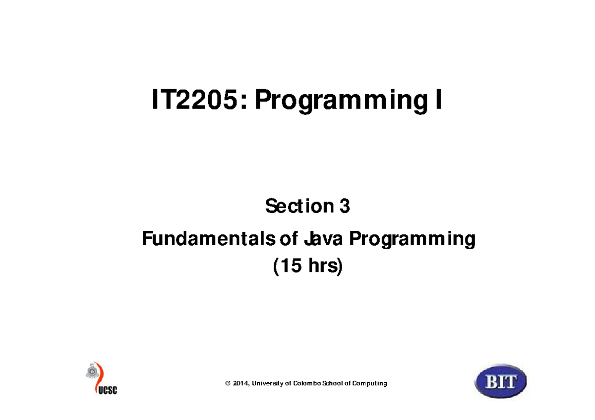 IT2205 Section 3 - Lecture notes 1 - IT2205: Programming I ...