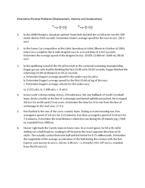 Kinematics Practice Problems Handout - Kinematics Practice ...