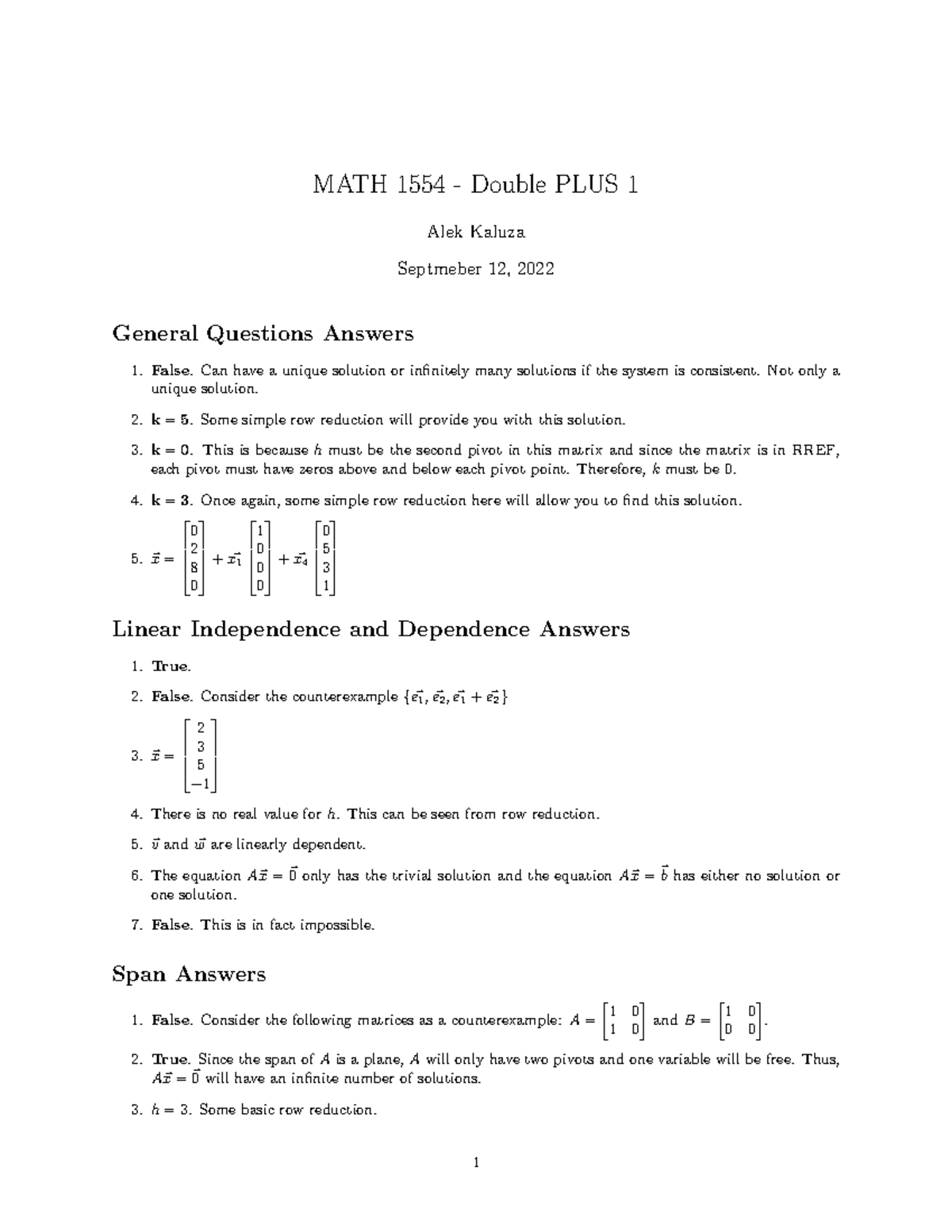 Practice Materials For Math 1554 - MATH 1554 - Double PLUS 1 Alek ...