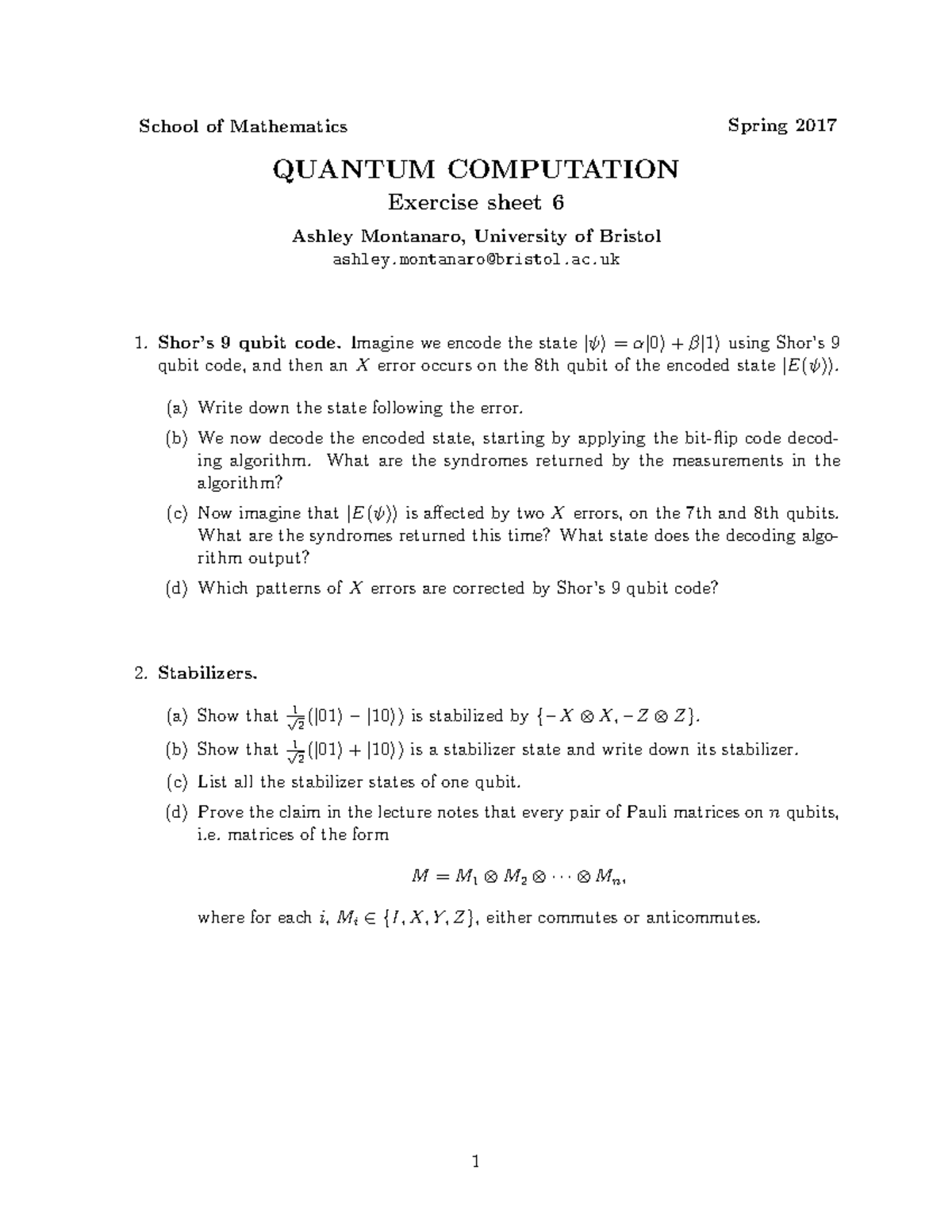 MATHM0023 2016-2017 Problem Sheet 6 - Spring 2017 School of Mathematics ...