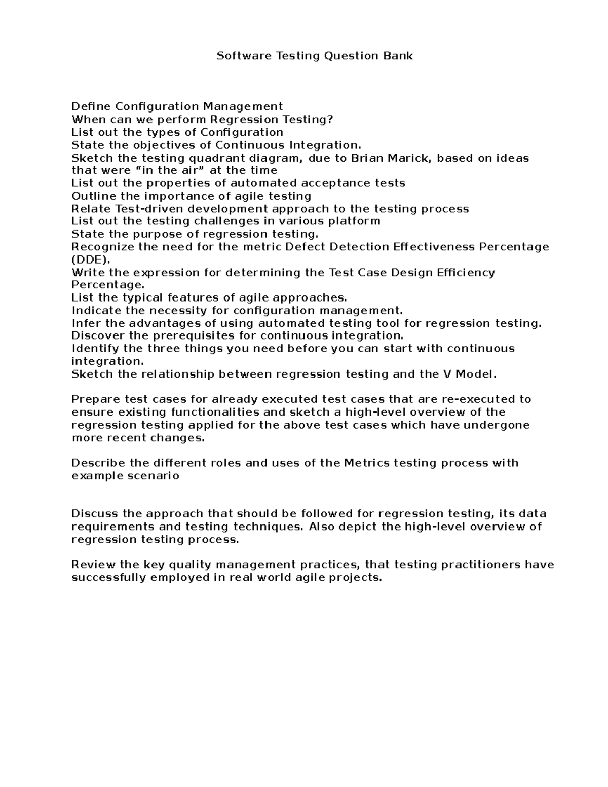ST QB - Software Engineering - Software Testing Question Bank Define ...
