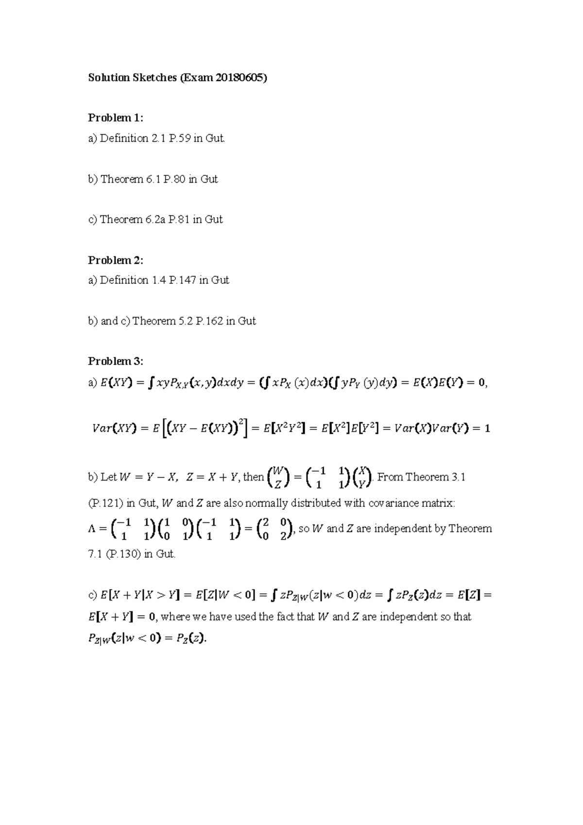 Tenta 5 Juni 2018, Svar - Solution Sketches (Exam 20180605) Problem 1 ...