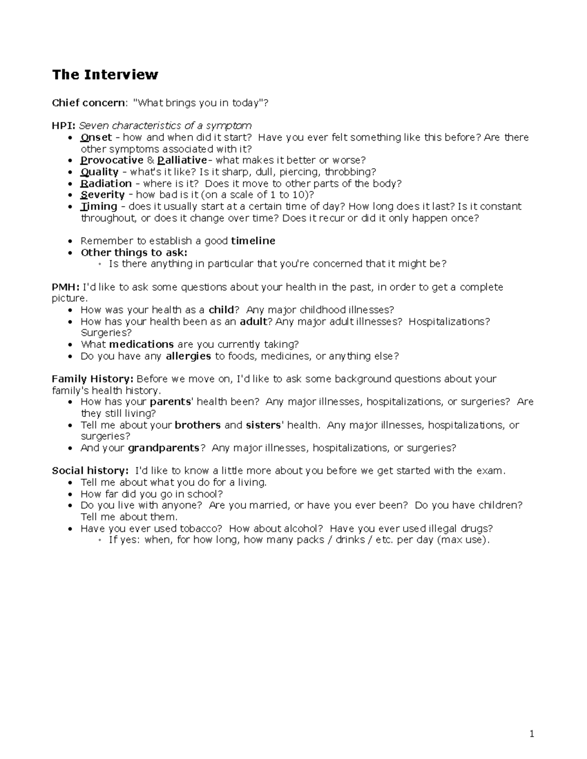 Physical-exam - head to toe - The Interview Chief concern: "What brings ...