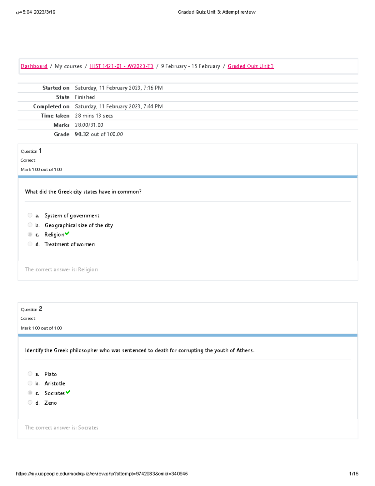 Graded Quiz Unit 3 Attempt review - Started on Saturday, 11 February ...