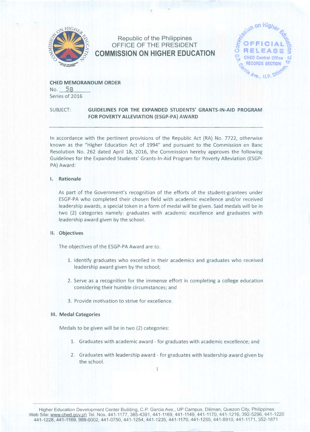 CMO-58-s Guidelines fron Commission Of Higher Education - Educational ...